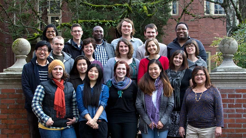 students pose for group photo